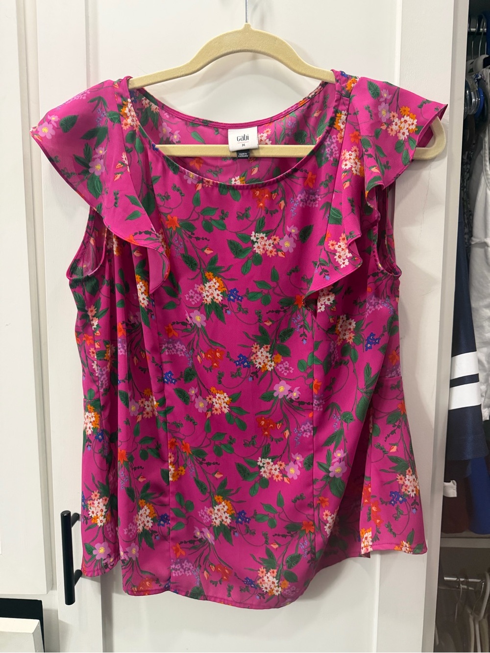 CAbi Fuchsia Floral Ruffle Sleeve Camisole